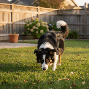 Cachorro atento ao dono durante treino de reforço positivo, demonstrando inteligência canina e foco no aprendizado