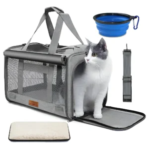 Bolsa Transporte Pet Linlight Cães Gatos 46×30×30cm Cinza com Almofada