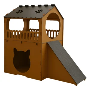 Casinha Gato Toca Rampa Casa Caminha Pet Arranhador Luxo Mdf Cor Caramelo