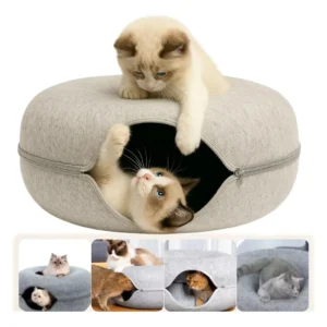 Donut Gato 3 Em 1 Toca Cama Tunel Dobrável Zíper Casa Feltro