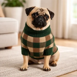 Roupa Cachorro M Marrom Confortável Inverno Xadrez Quente
